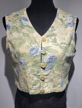 J Marco Women's Vintage Floral Tapestry Button Down Vest Medium Cottagecore